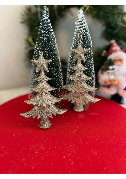 2 Li Simli Gold Ağaç Model Süs Noel Yılbaşı Yeniyıl 15 cm Newyear Christmas fırsatları