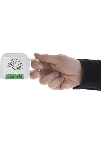 Hayat Ağacı Desenli Mıknatıslı Bambu Stantlı Gerçek Seramik Kahve Kupası Fincan Seti Kupa Mug 200 ml