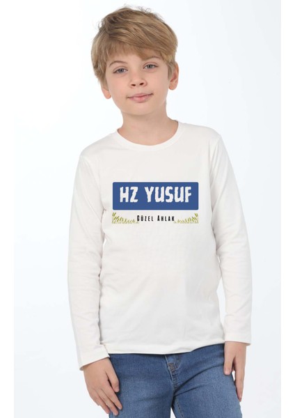 Erkek Çocuk Uzun Kollu Bisiklet Yaka Hz Yusuf Baskılı Tişört