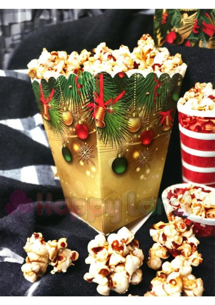 Yılbaşı Mısır Kutusu 8'li Yılbaşı Popcorn Çerez Şekerleme Kutusu