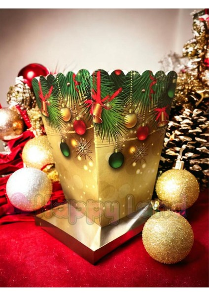 Yılbaşı Mısır Kutusu 8'li Yılbaşı Popcorn Çerez Şekerleme Kutusu