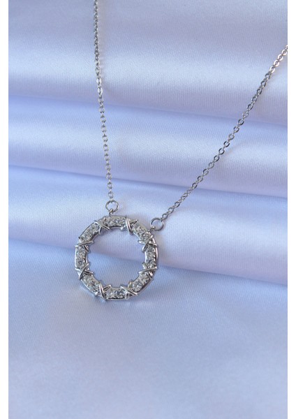 316L Çelik Gold Renk Zirkon Taşlı Xoxo Kadın Kolye - TJ-BKO7460