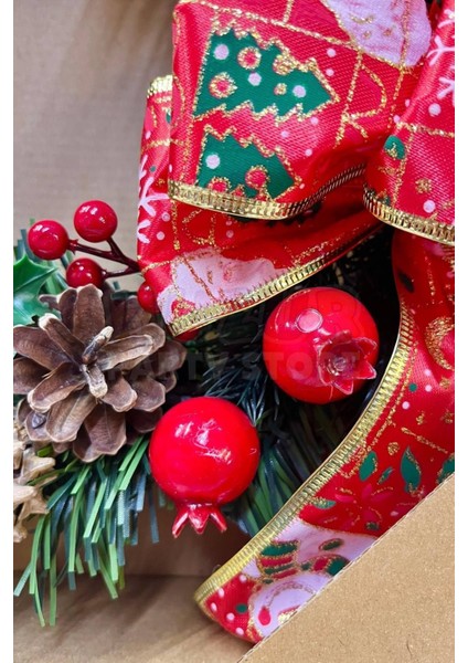 Yılbaşı Kapı Süsü 33X33 cm Yeni Yıl Karşılama Dekoru Christmas Çelengi Kapı Çiçeği Dekoratif Fiyonk