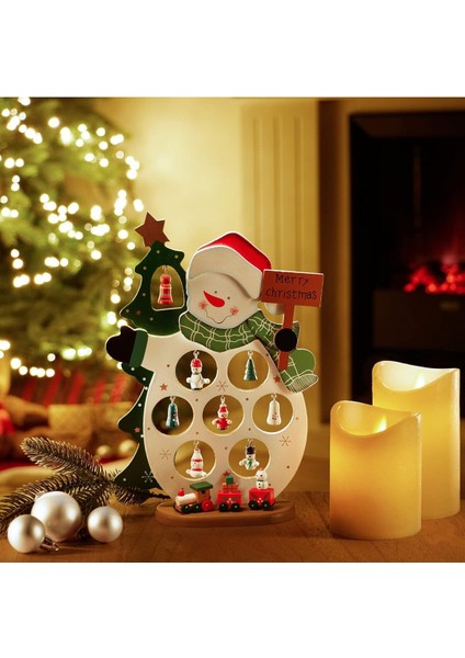 Yılbaşı Ahşap Dekor 26 cm Kardan Adam Snowman Beyaz