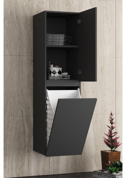 Yıldız 55+35 cm Antrasit Gri Mat Mdf Seramik Lavabolu Sepetli Asma Banyo Dolabı Takımı modelleri