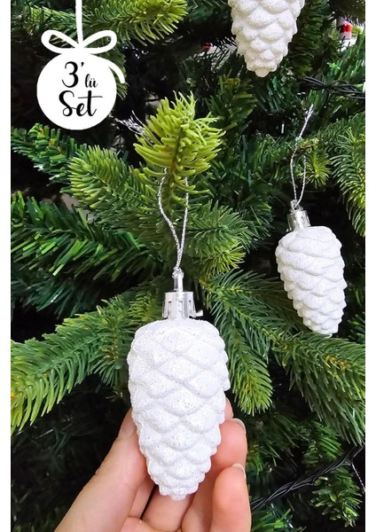 Beyaz Simli Kozalak Şeklinde Yılbaşı Ağacı Süsü Beyaz Kozalak Yılbaşı Ağaç Süsü 3lü Paket modelleri
