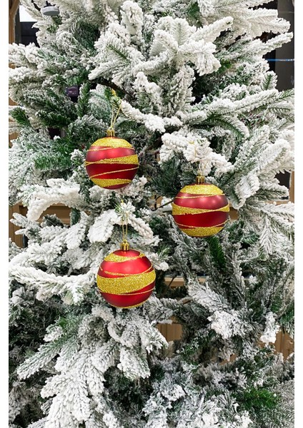 Yılbaşı Ağacı Topu Lüks Simli Kabartmalı 8 cm Boyutunda 3 Adet Asetat Kutulu