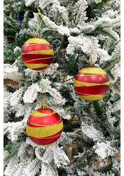 Yılbaşı Ağacı Topu Lüks Simli Kabartmalı 8 cm Boyutunda 3 Adet Asetat Kutulu modelleri