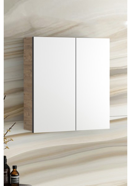 Çiğdem 65 cm Atlantik Çam-Antrasit Gri Mat Mdf Aynalı Asma Banyo Üst Dolabı fiyatları
