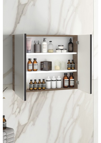 Çiğdem 65 cm Atlantik Çam-Antrasit Gri Mat Mdf Aynalı Asma Banyo Üst Dolabı modelleri