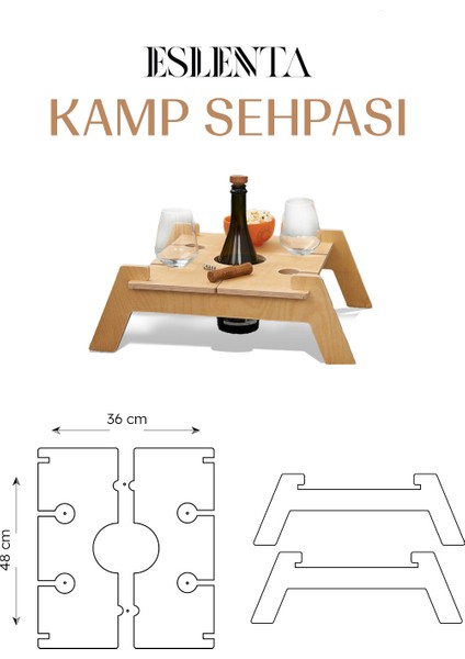 Demonte Ahşap Taşınabilir Piknik Masası Şarap Tutuculu
