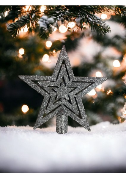 Yılbaşı Ağacı Süsü 40'lı Gümüş Renk Lüks Yılbaşı Topu Seti Kraft Kutulu Tepe Yıldızlı Top Seti modelleri