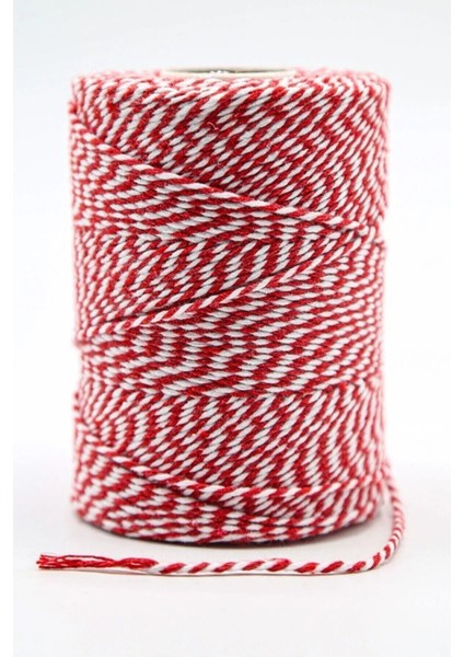 Kırmızı Beyaz Paketleme İpi, 5 Metre, Martenica, Baby Shower ve Dilek Şansı Renk: Kırmızı