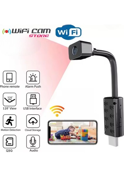 Mini Wifi USB Kamera Esnek Tasarım Canlı Izleme Sd Karta Kayıt