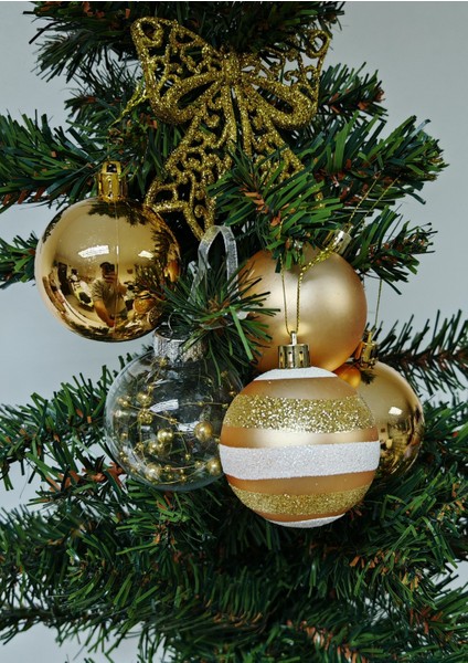 6 cm 5 Adet Premıum Yılbaşı Ağaç Süsleme Topları ve 10 cm Fiyonk Süs - 6'lı Paket - YIL064