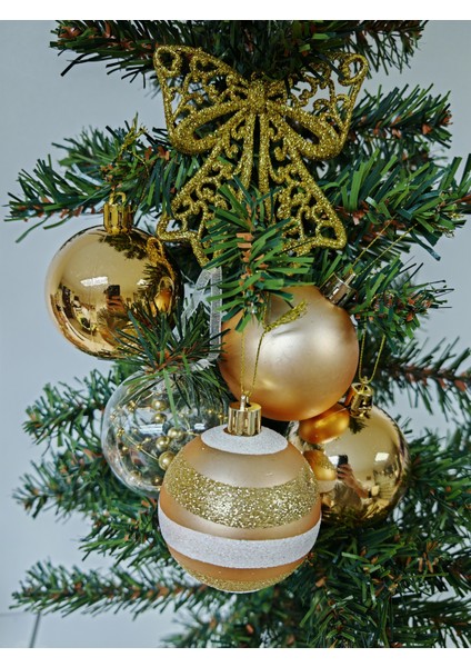 6 cm 5 Adet Premıum Yılbaşı Ağaç Süsleme Topları ve 10 cm Fiyonk Süs - 6'lı Paket - YIL064 fiyatları
