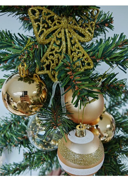 6 cm 5 Adet Premıum Yılbaşı Ağaç Süsleme Topları ve 10 cm Fiyonk Süs - 6'lı Paket - YIL064 modelleri