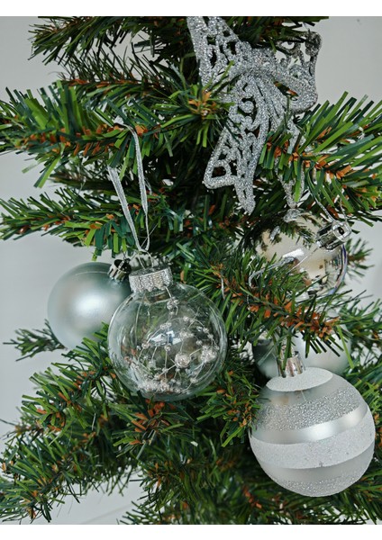 6 cm 5 Adet Premıum Yılbaşı Ağaç Süsleme Topları ve 10 cm Fiyonk Süs - 6'lı Paket - YIL062