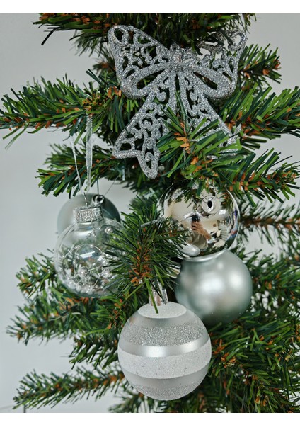 6 cm 5 Adet Premıum Yılbaşı Ağaç Süsleme Topları ve 10 cm Fiyonk Süs - 6'lı Paket - YIL062 modelleri