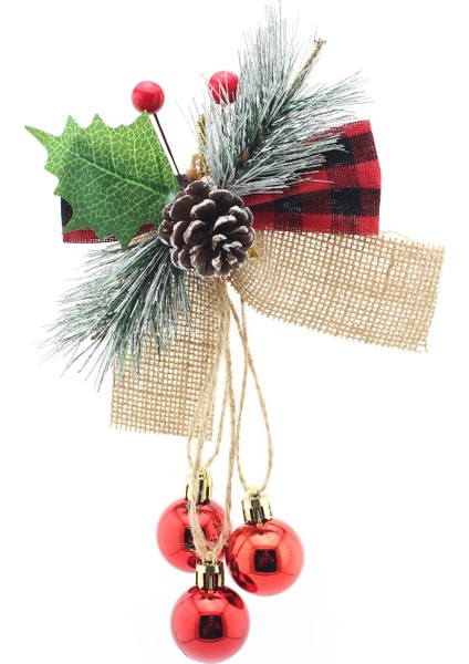 22CM Doğal Kozalaklı Parlak Toplu ve Kurdeleli Hazır Kit Yılbaşı Süsü