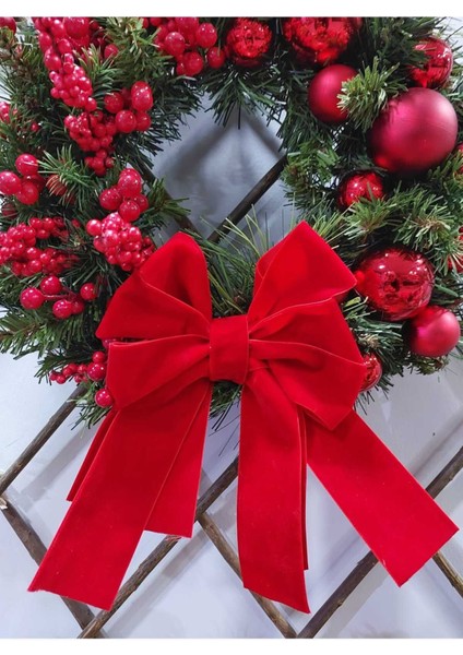 Yılbaşı Temalı Kapı Süsü Kırmızı Toplar 40 Cm, Noel, Yılbaşı Süsü, Kapı Çelenk, Ev Dekor,