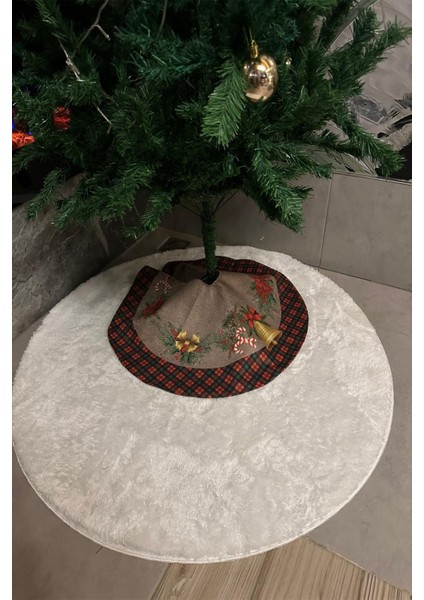 Yılbaşı Çam Ağacı Altı Ayak Örtüsü Yıkanabilir Kumaş Cırtlı 65X65