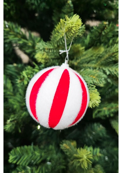 3lü Büyük Kırmızı Beyaz Tüylü Lüks Top Yılbaşı Ağaç Süsü Yuvarlak Lüks Çam Ağacı Süsü 3lü Paket fırsatları