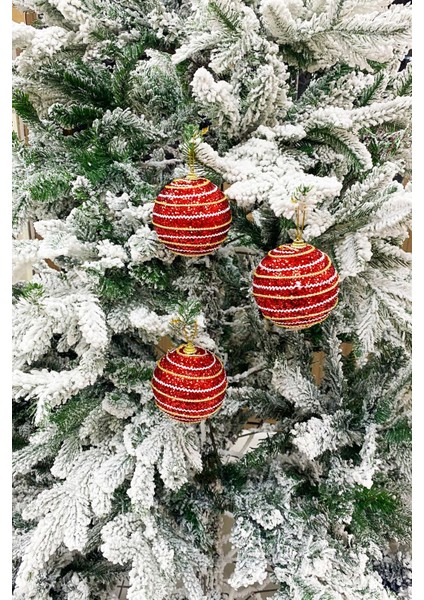 Yılbaşı Ağaç Topu Lüks Altın Beyaz Çizgili Simli 3 Adet 8 cm fiyatları