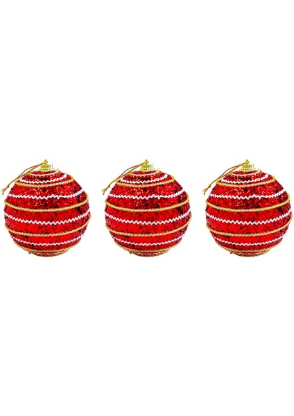Yılbaşı Ağaç Topu Lüks Altın Beyaz Çizgili Simli 3 Adet 8 cm fırsatları
