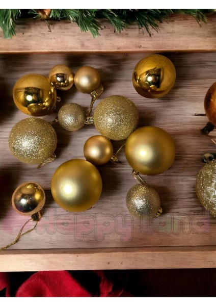 Yılbaşı Ağacı Süsü 12 Adet Gold Yılbaşı Topu Seti 6 Adet 4 cm 6 Adet 3 cm Yılbaşı Topu
