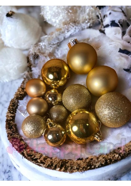 Yılbaşı Ağacı Süsü 12 Adet Gold Yılbaşı Topu Seti 6 Adet 4 cm 6 Adet 3 cm Yılbaşı Topu
