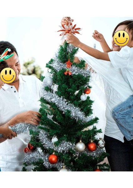 6’lı Renkli Yılbaşı Çam Süsü, 2m Tinsel Dekor, Simli Renkli 5cm Set indirimleri
