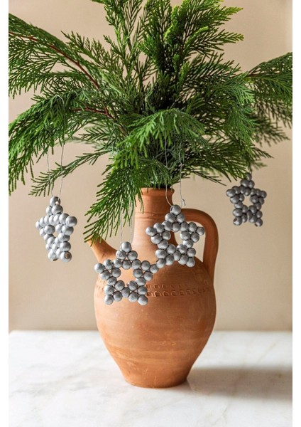 Gümüş | 5 Adet Dekoratif Gümüş Ahşap Boncuklu Yıldız 7cm