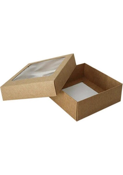 Asetat Pencereli Kraft Kutu Karton Hediye Kutusu 32X32X9 cm