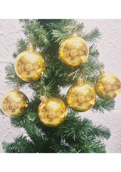 Yılbaşı Ağacı Süsü 6 cm Cici Gold Küre Top Süs Parlak Süs Büyük Küre 6lı