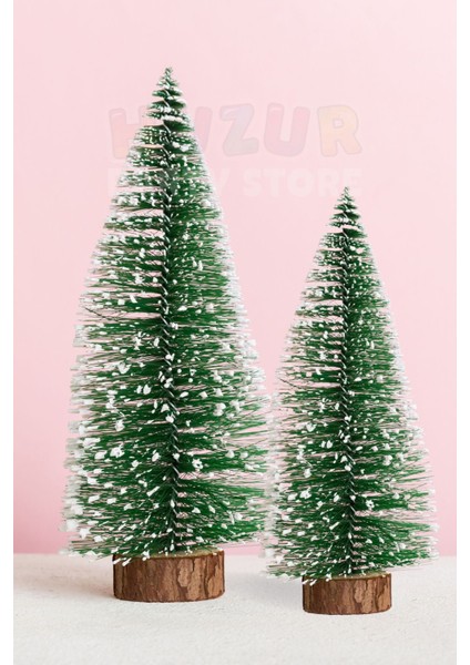 2'li Set Nevada Ağaç 10-15 cm Mini Masa Üzeri Yılbaşı Çam Ağacı Hediyelik Karlı Yılbaşı Hediyesi