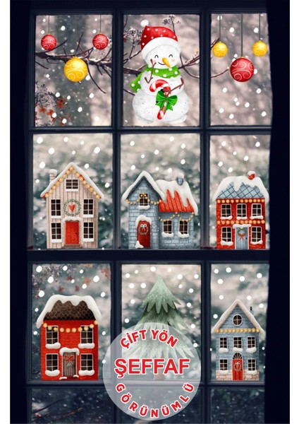 Çift Yönlü Kasabada Yılbaşı Sevinci Çocuk Bebek Odası Duvar Cam Pencere Sticker Seti fiyatları