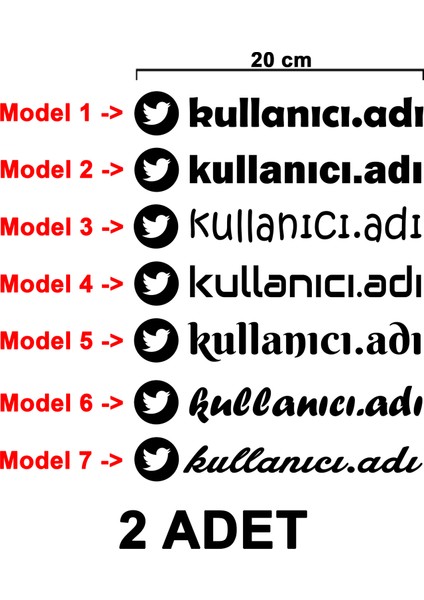 (2 Adet) Twitter Kullanıcı Adı Sticker - Twitter Sticker - Twitter Logo Sticker - Kullanıcı Adı Etiket - Cam Sticker