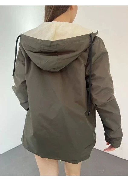 Unisex Tam Kalıp Kapşonlu Içi Kürklü Mont - Kahverengi fiyatları