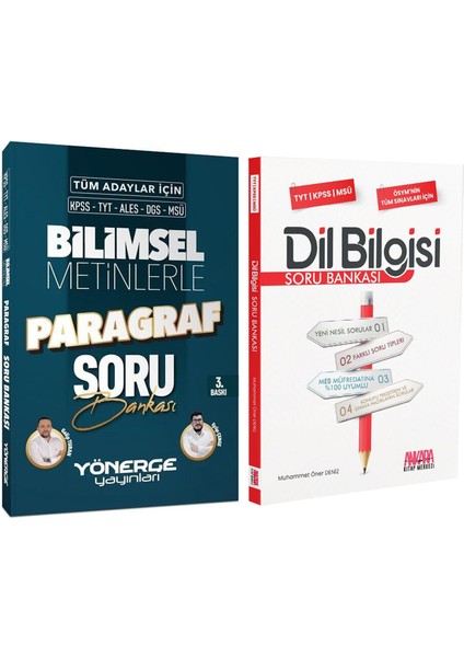 KPSS TYT ALES DGS Bilimsel Metinlerle Paragraf ve AKM Dil Bilgisi Soru Bankası Seti 2 Kitap