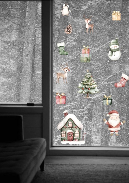 Yılbaşı-Yeni Yıl Macerası Cam Duvar Süsü Sticker Seti Yılbaşı Süsü Yeni Yıl Kış Konsepti