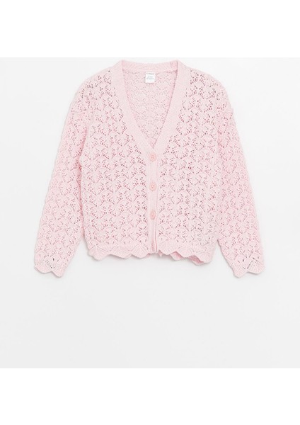 Baby Pembe V Yaka Kız Bebek Triko Hırka