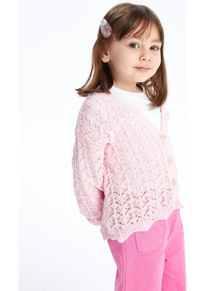 Baby Pembe V Yaka Kız Bebek Triko Hırka modelleri