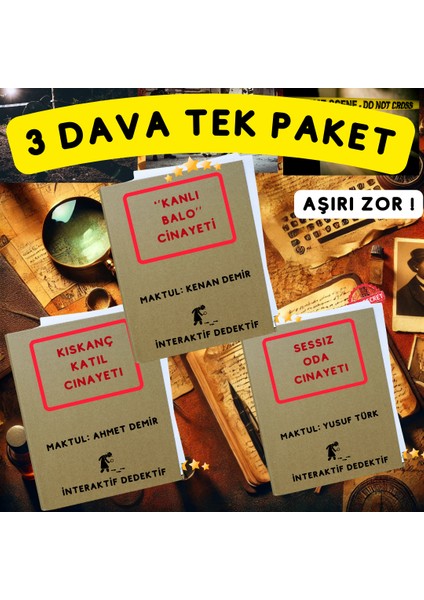 Dedektif Oyun -Dava Çözme - 3 Lü Tek Paket -Cinayet Çözme Oyunu