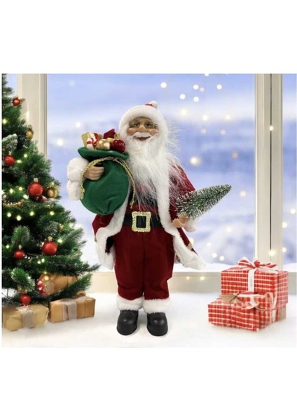 Yılbaşı Yeni Yıl Dekor Süs Kırmızı Noel Baba 45 cm Heybeli