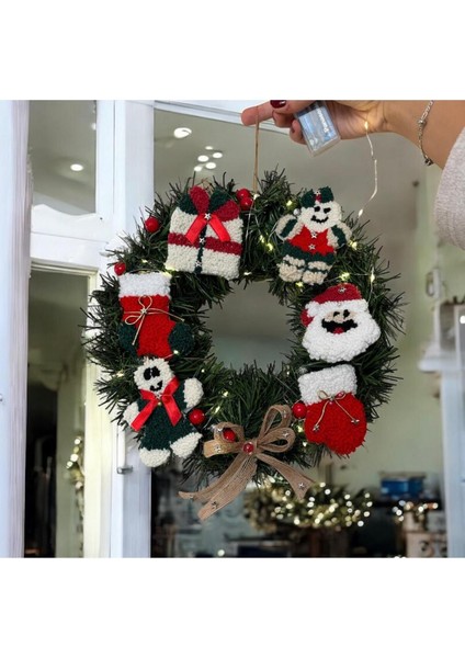 Handmade Yılbaşı Kapı Süsü Kapı Çelengi Punch Işlemeli Ledli Noel Çelenk &yılbaşı Ağacı Dekorasyo