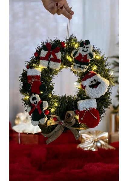 Handmade Yılbaşı Kapı Süsü Kapı Çelengi Punch Işlemeli Ledli Noel Çelenk &yılbaşı Ağacı Dekorasyo