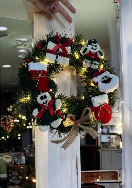 Handmade Yılbaşı Kapı Süsü Kapı Çelengi Punch Işlemeli Ledli Noel Çelenk &yılbaşı Ağacı Dekorasyo