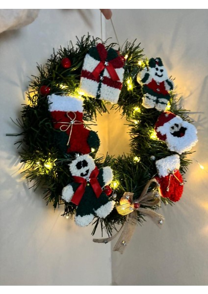Handmade Yılbaşı Kapı Süsü Kapı Çelengi Punch Işlemeli Ledli Noel Çelenk &yılbaşı Ağacı Dekorasyo