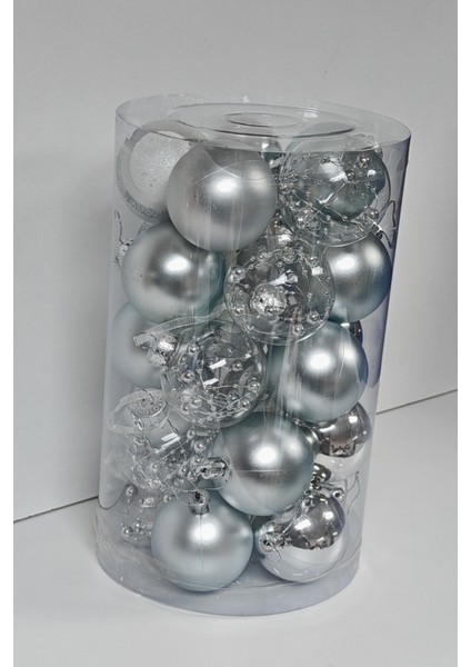 6 cm Premıum Yılbaşı Ağaç Süsleme Topları 25'li Paket - Gümüş Renk modelleri